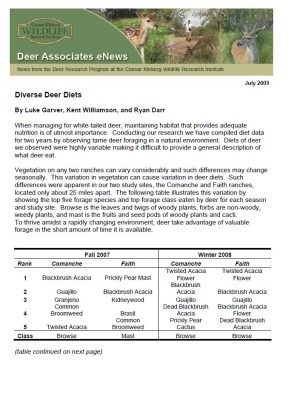 Deer eNews - Diverse Deer Diets