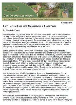 Deer eNews - Don't Harvest Does Until Thanksgiving in South Texas