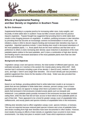 Deer eNews - Effects of Supplemental Feeding and Deer Density on Vegetation in Southern Texas