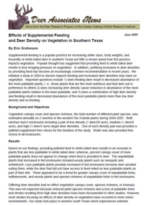Deer eNews - Effects of Supplemental Feeding and Deer Density on Vegetation in Southern Texas Deer eNews - Effects of Supplemental Feeding and Deer Density on Vegetation in Southern Texas