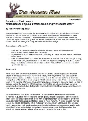 Deer eNews - Genetics or Environment: Which Causes Physical Differences Among White-tailed Deer Deer eNews - Genetics or Environment: Which Causes Physical Differences Among White-tailed Deer