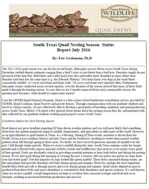 Quail eNews - July/August 2016