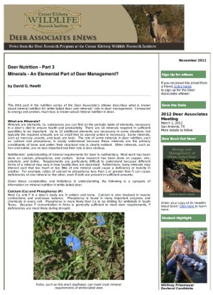 Deer eNews - Deer Nutrition - Part 3: Minerals - An Elemental Part of Deer Management? Deer eNews - Deer Nutrition - Part 3: Minerals - An Elemental Part of Deer Management?