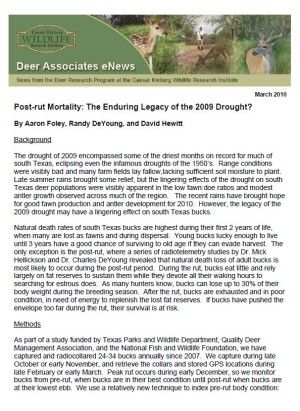 Deer eNews - Post-run Mortality: The Enduring Legacy of the 2009 Drought? Deer eNews - Post-run Mortality: The Enduring Legacy of the 2009 Drought?