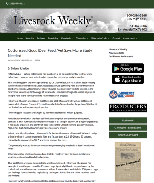 Cottonseed Good Deer Feed, Vet Says More Study Needed Cottonseed Good Deer Feed, Vet Says More Study Needed