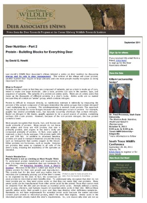 Deer eNews - Deer Nutrition - Part 2:  Protein-Building Blocks for Everything Deer