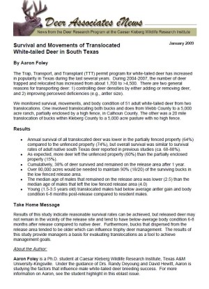 Deer eNews - Survival and Movements of Translocated White-tailed Deer in South Texas 01 Deer eNews - Survival and Movements of Translocated White-tailed Deer in South Texas 01