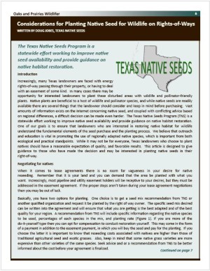 Considerations for Planting Native Seed for Wildlife on Rights-of Ways Considerations for Planting Native Seed for Wildlife on Rights-of Ways