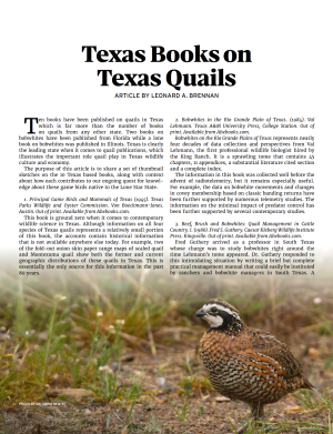 Article cover page with quail standing in the grass
